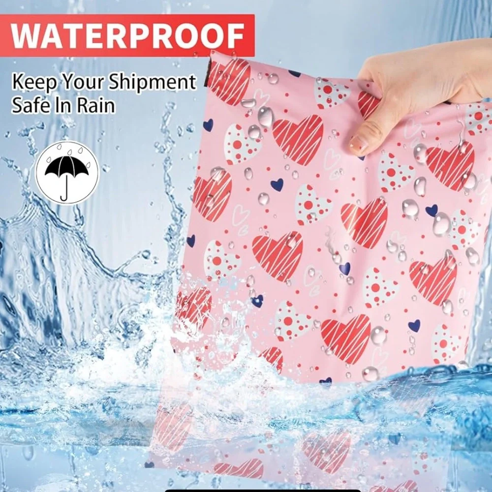 New Valentines 10x13” Pollymailers Pink and Red Heart Patterned 10ct